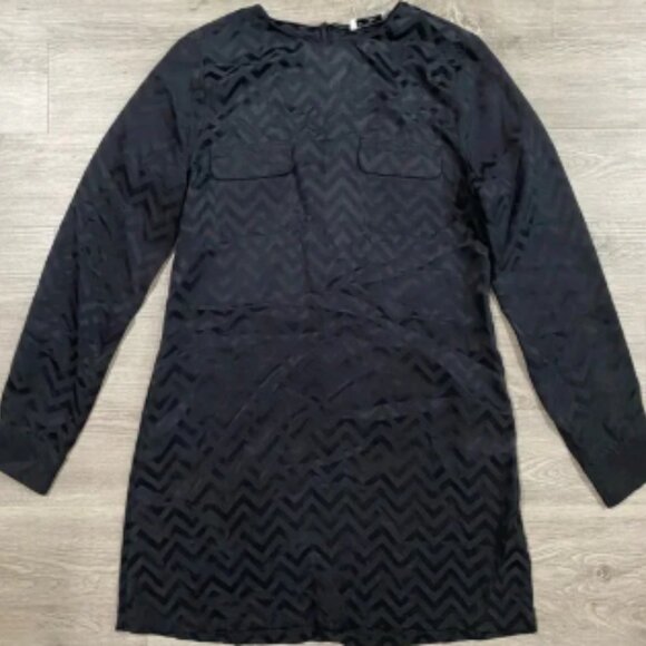 Equipment Zig Zag 100% Silk Elegant Black Chevron‎ Dress - Picture 1 of 5